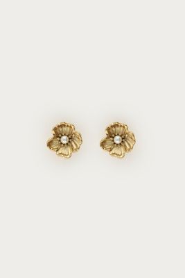My Jewellery Studs met ranonkel bloem en imitatieparel Goud