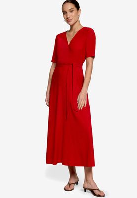 Zero jurk met v hals en centuur rood