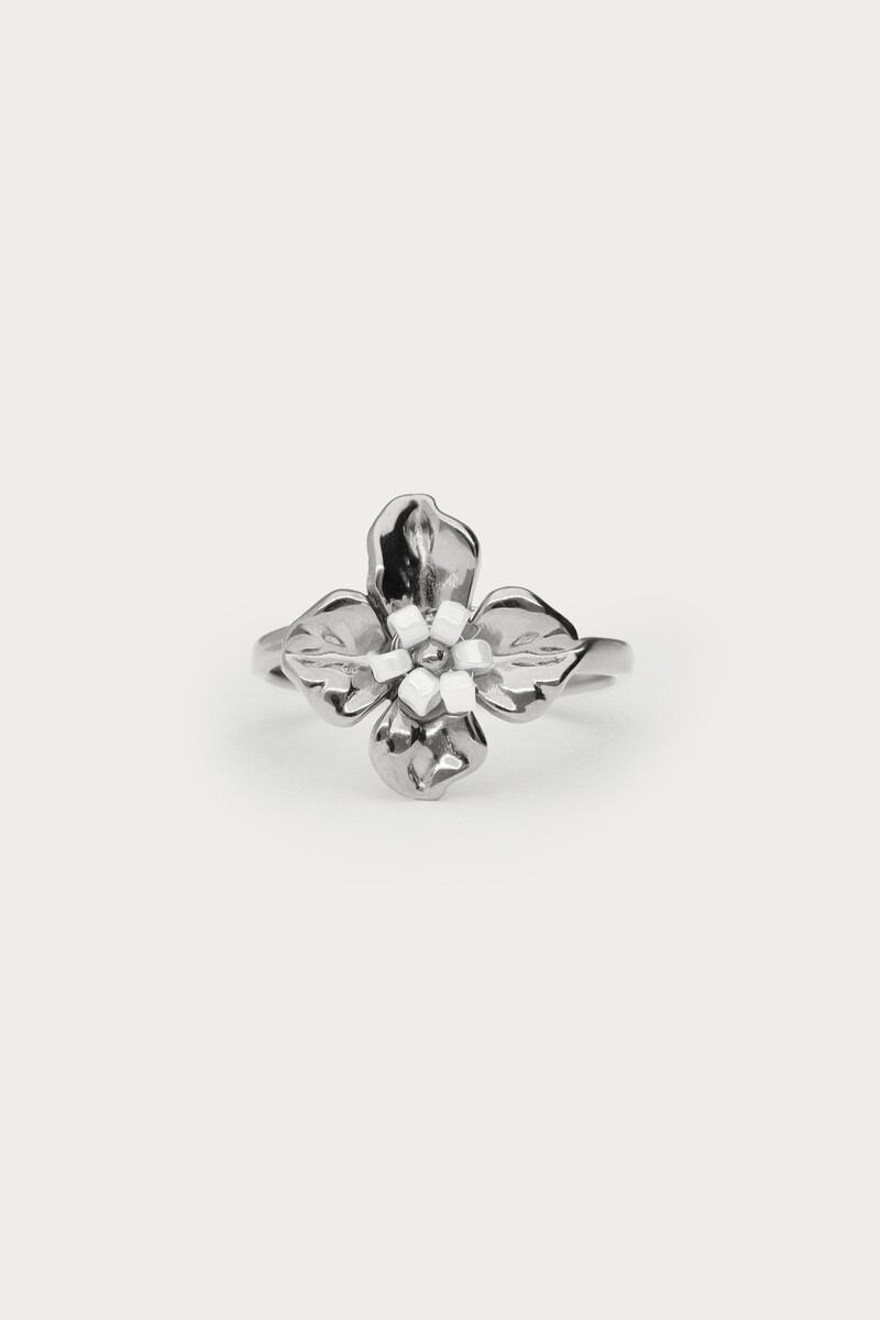My Jewellery Ring met bloem en witte kralen zilver