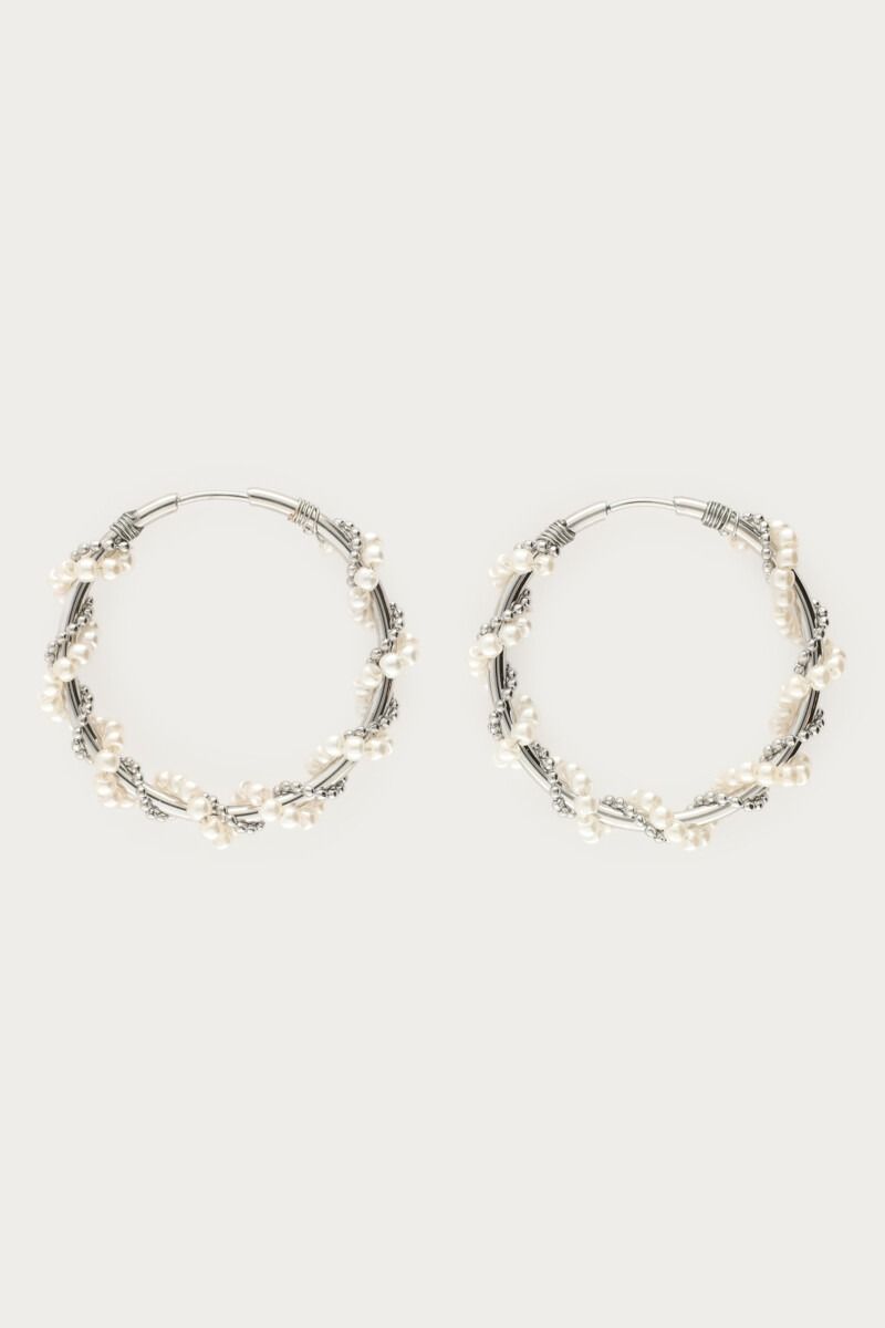 My Jewellery Statement oorringen met imitatieparels swirl zilver