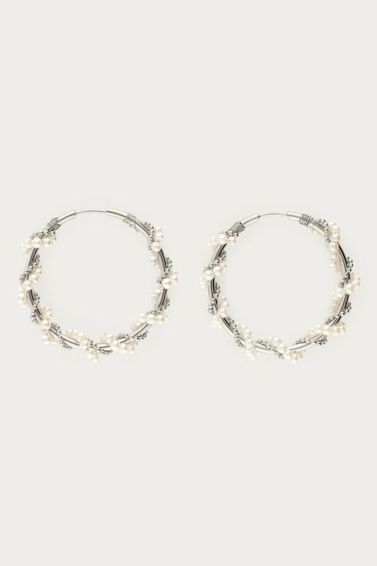 My Jewellery Statement oorringen met imitatieparels swirl zilver