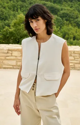 YAYA Mouwloos geweven jasje met ballonvormige zoom Ecru