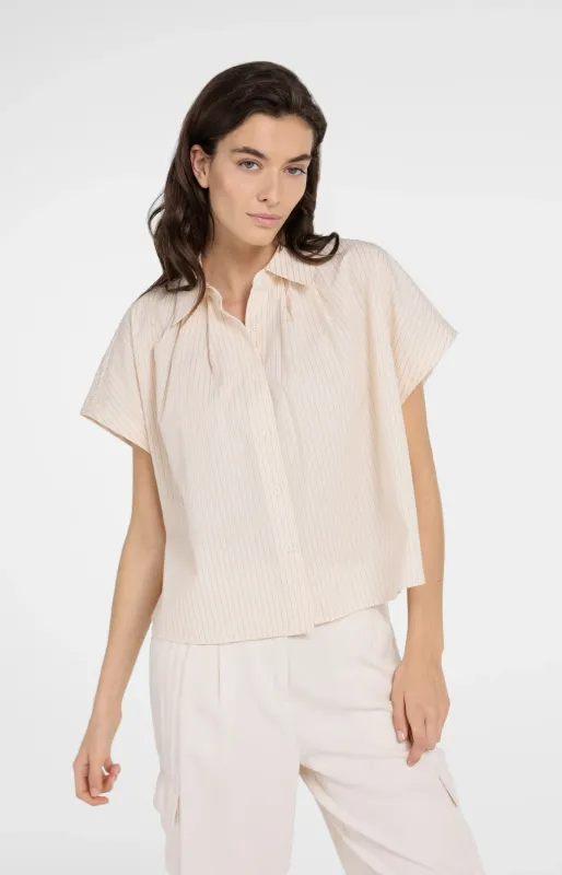 YAYA Mouwloze gestreepte blouse met knoopdetail Oranje