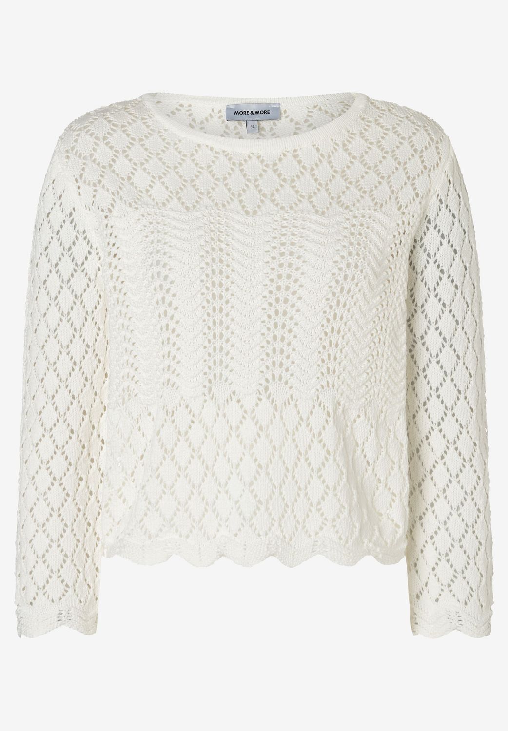 More &amp; More Ajour trui 3/4 mouw off white
