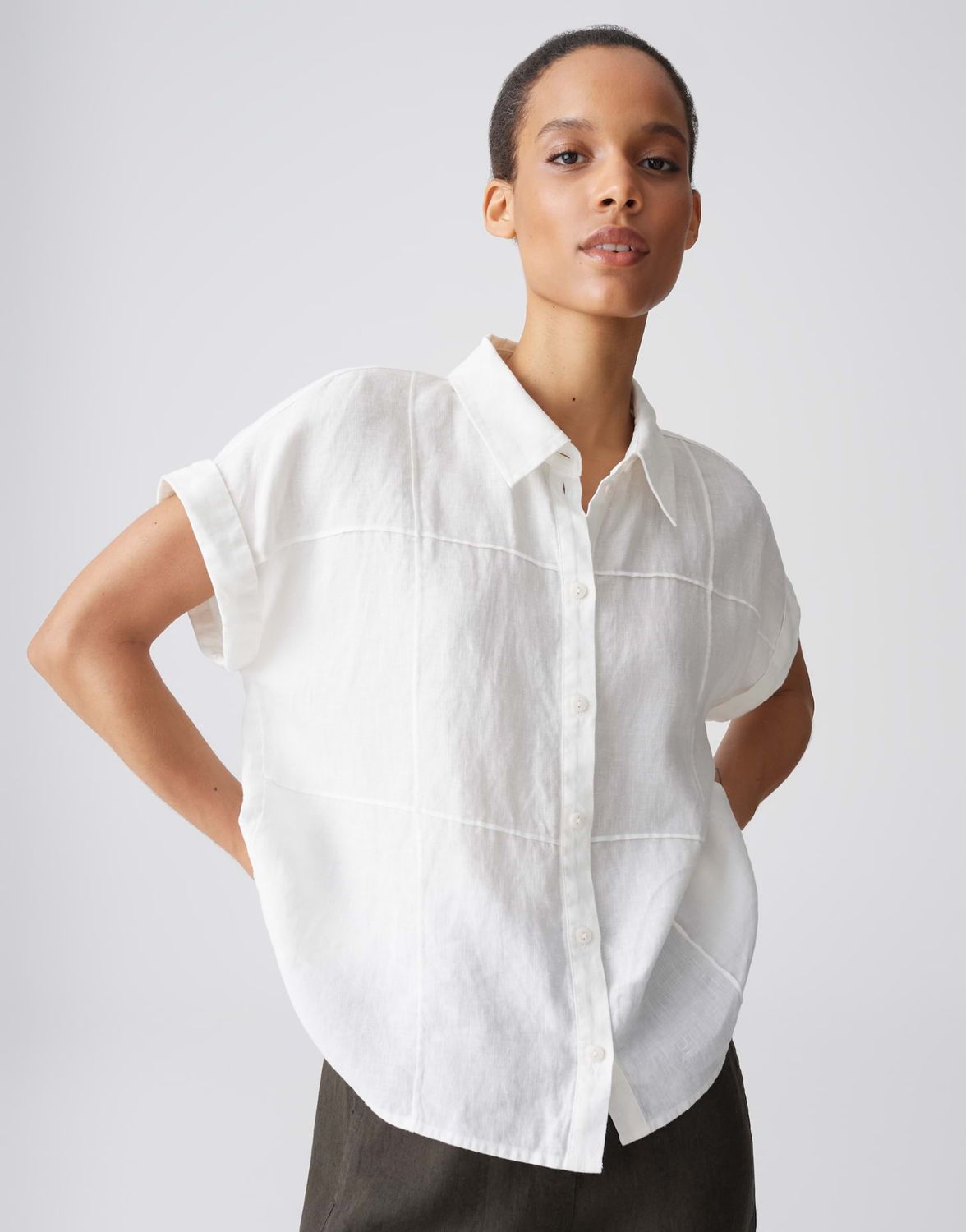 Opus Felila Linnen blouse met driedimensionale ruit Normale pasvorm ecru