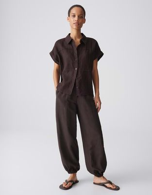 Opus Felila Linnen blouse met driedimensionale ruit Normale pasvorm