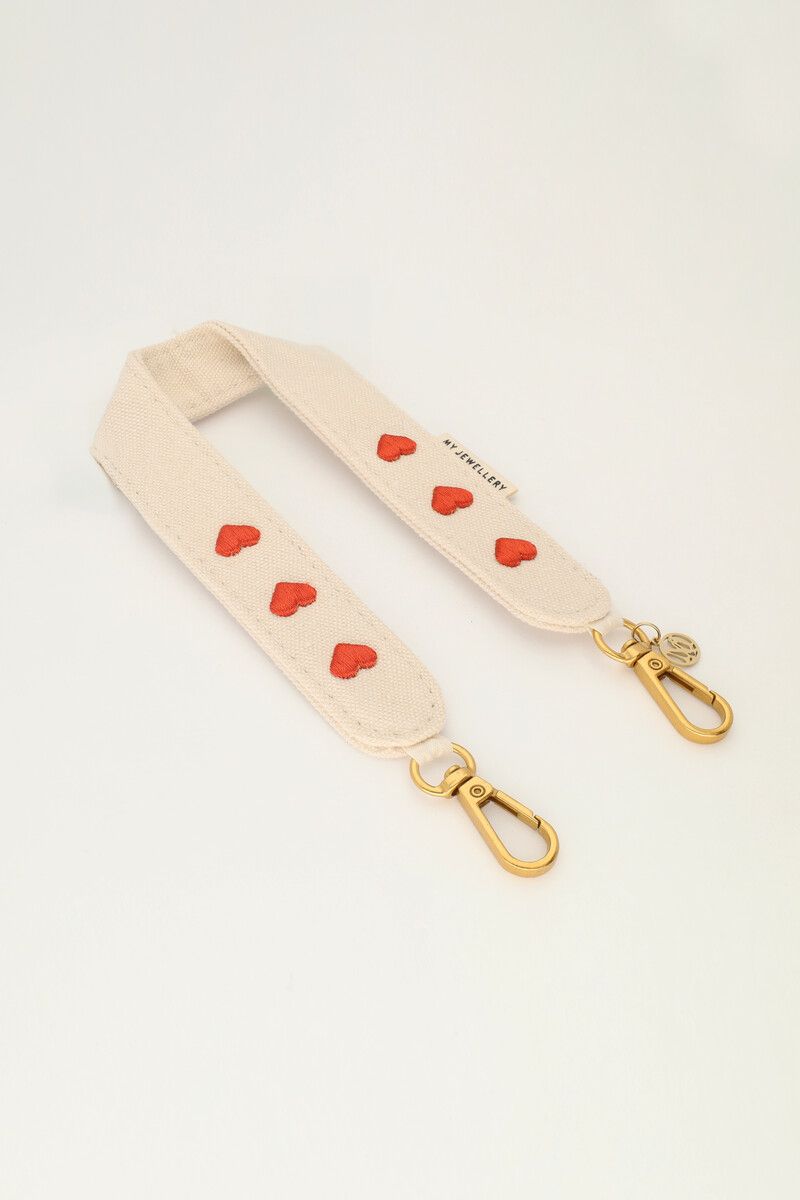 My Jewellery Phonecord linnen red hearts Beige MJ12290