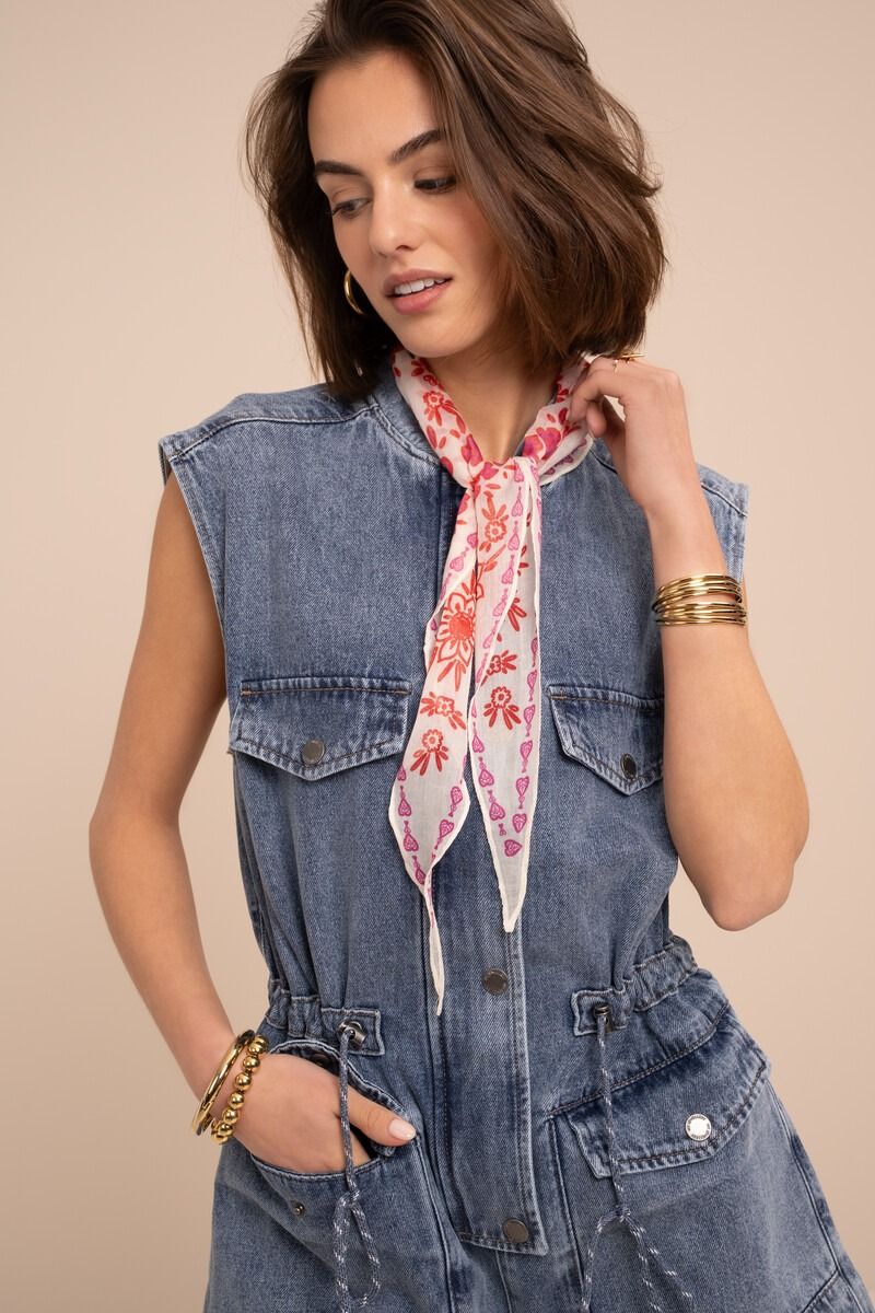 My Jewellery Beige sjaal met rood roze paisley print