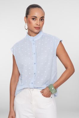 Geisha Blouse hearts sleeveless Blauw