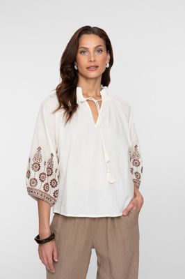 Geisha blouse met borduursels Ecru