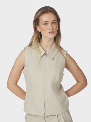Neo Noir Annabella Structure Waistcoat Ecru