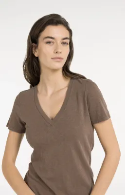 YAYA T-shirt met korte mouwen en licht gewassen effect Bruin
