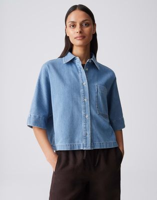 Opus Fyndra Boxy denim blouse Blauw
