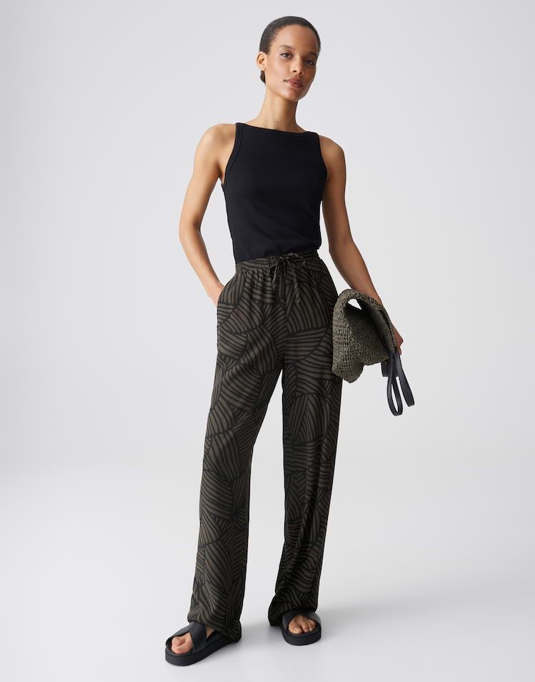Opus Marou Botanical Broek Met Wijde Pijpen Zwart