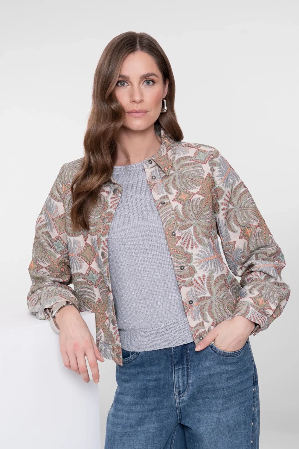 Geisha Bomberjack met botanische print Beige