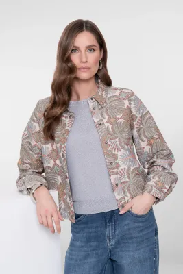 Geisha Bomberjack met botanische print Beige