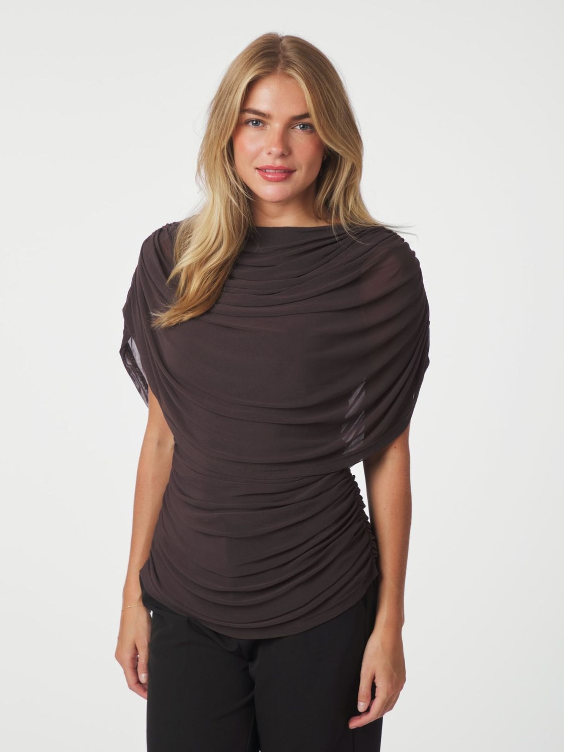 Neo Noir Cottuna Drapy Mesh Top Bruin