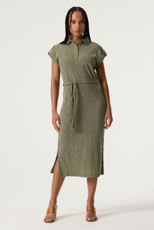 Garcia Olijfgroene jurk met centuur