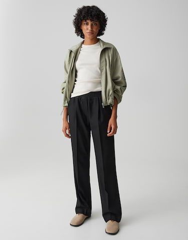 Opus Macie vibe Broek met wijde pijpen en comfortabele tailleband Zwart