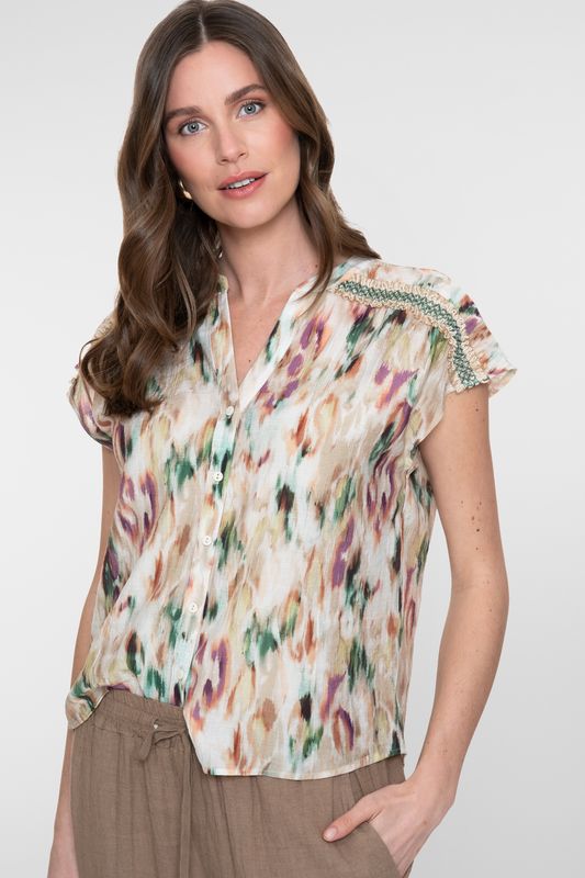 Geisha blouse met korte mouw Blauw
