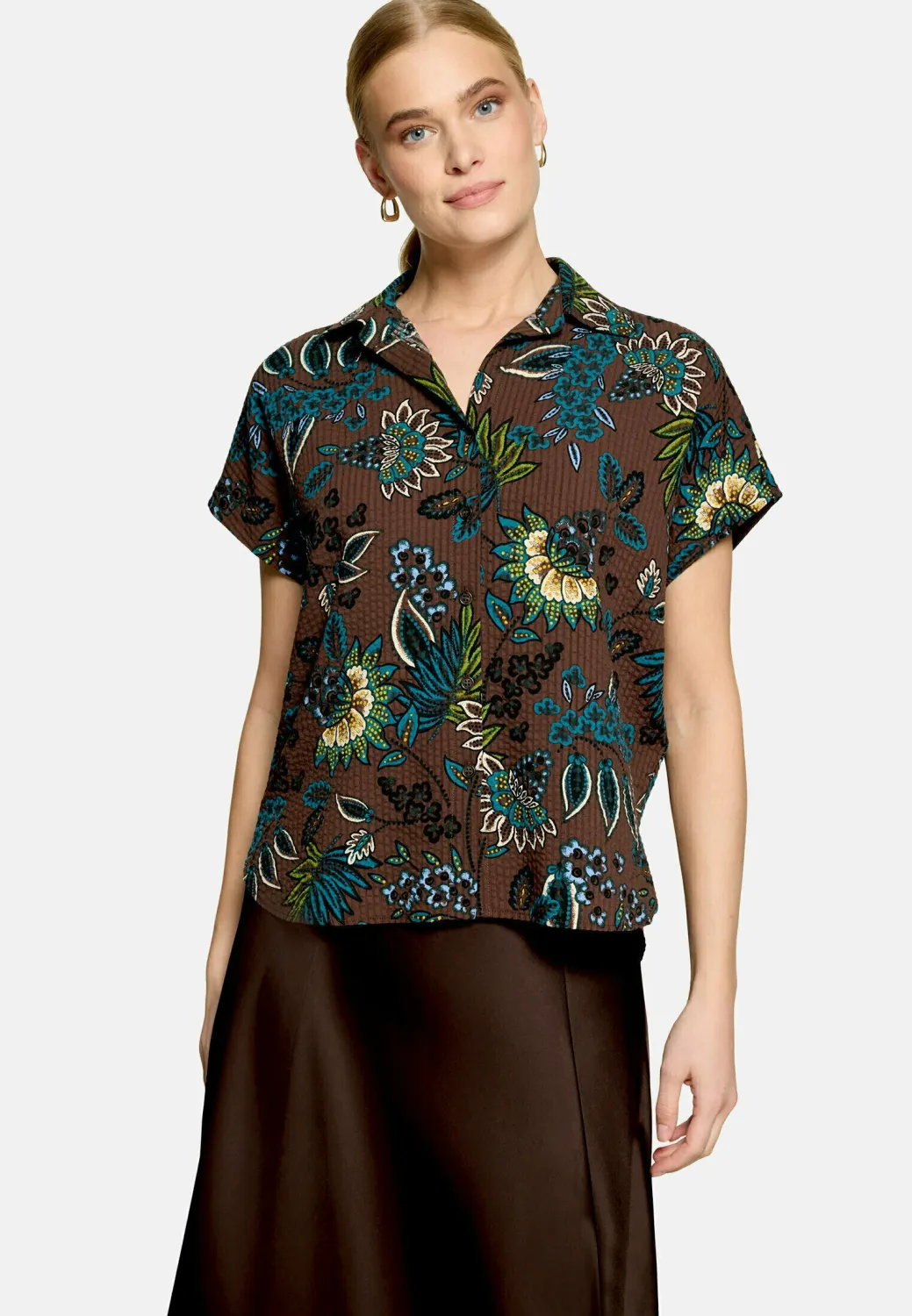 Zero blouse met print Bruin