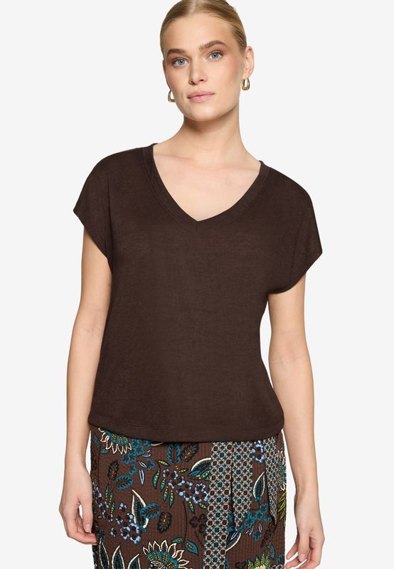 Zero T-shirt met V-hals Bruin