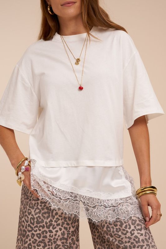 My Jewellery Wit T-shirt met satijn en kanten details