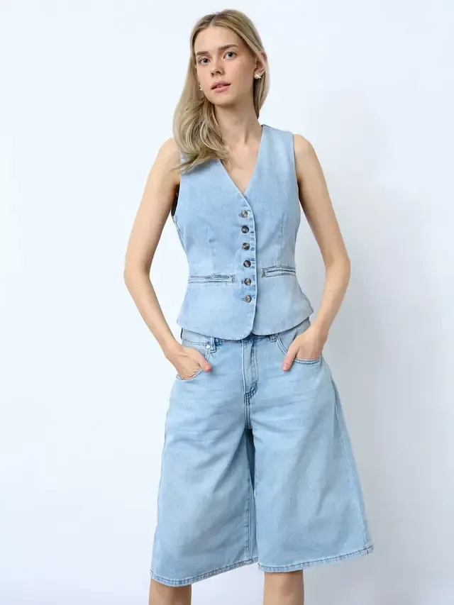 Sisters Point Gilet Denim Blauw