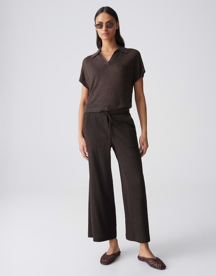 Opus Mileni sun verkorte stadsbroek met kreukellook Bruin