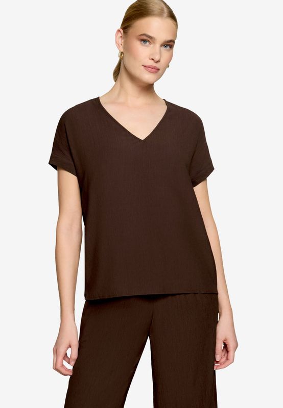 Zero T-shirt met V-hals en strikdetail Bruin