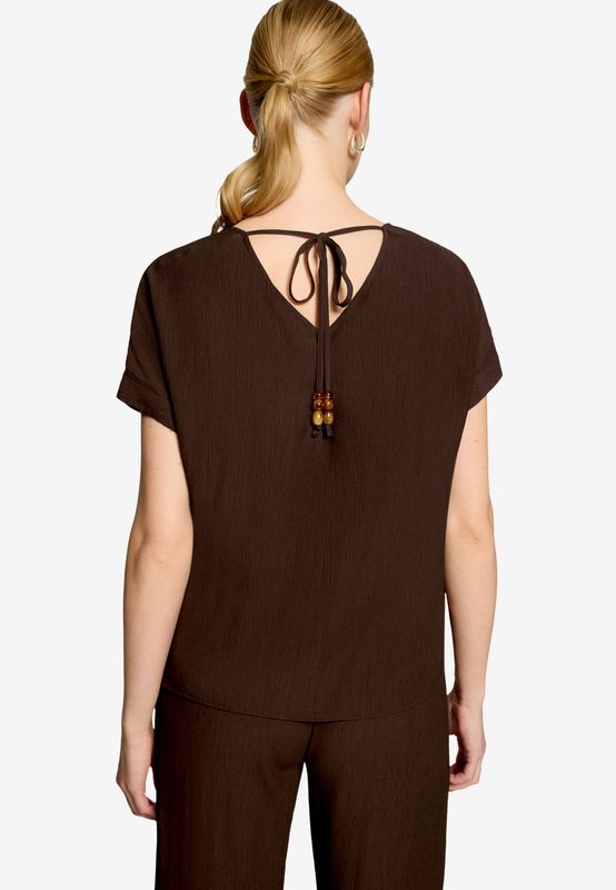 Zero T-shirt met V-hals en strikdetail Bruin