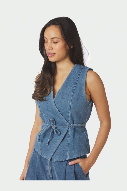 Neo Noir Samara Denim Waistcoat Blauw