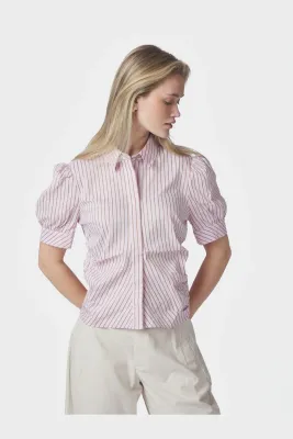 Neo Noir Frannie Structure Stripe Shirt Roze