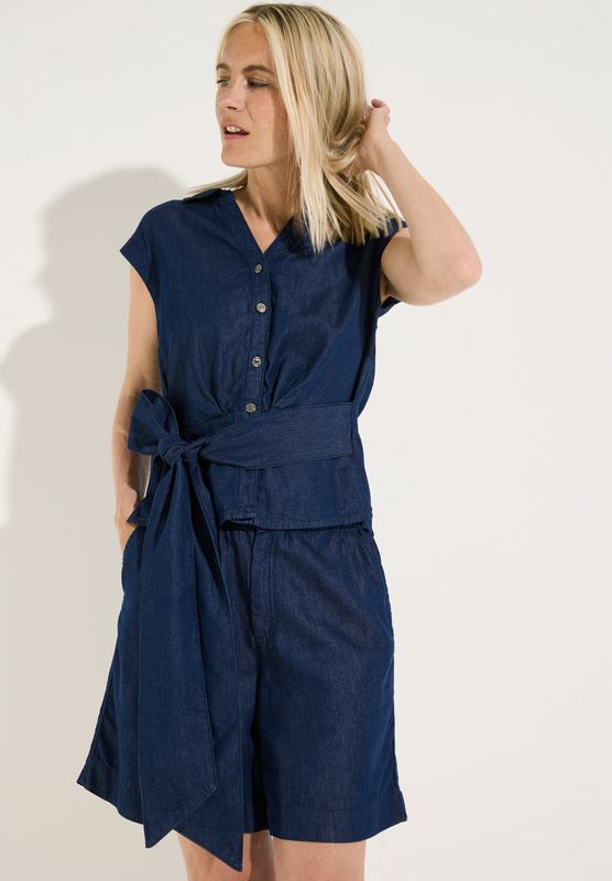 More &amp; More Denim Blouse met knot Detail dark blue denim