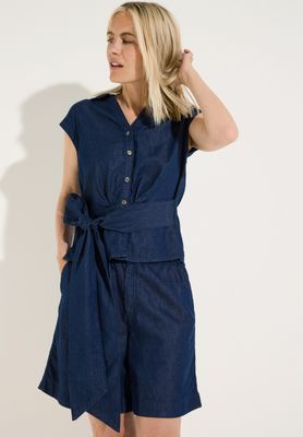 More &amp; More Denim Blouse met knot Detail dark blue denim