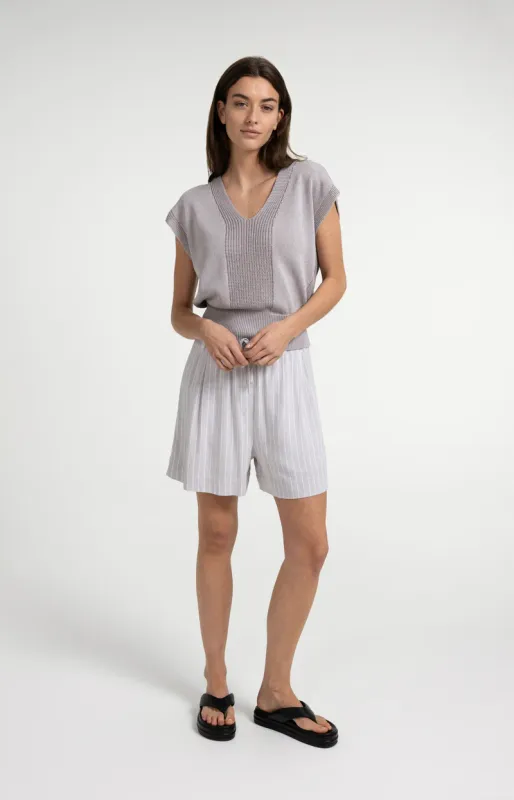 YAYA Gestreepte short met elastische taille Grijs