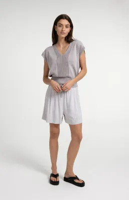 YAYA Gestreepte short met elastische taille Grijs