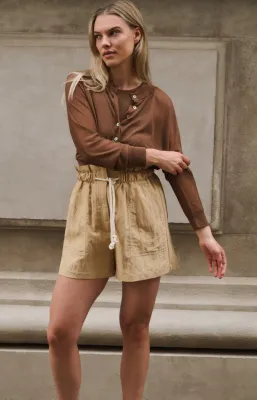 YAYA Bermuda met hoge taille en cargozakken Beige