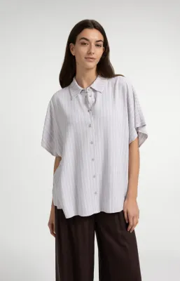 YAYA Gestreepte blouse met korte mouwen Grijs