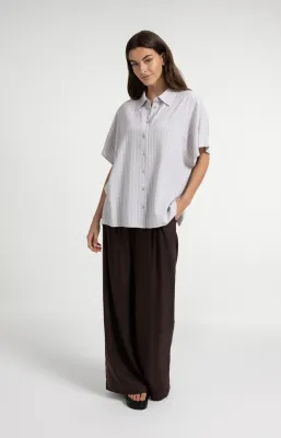 YAYA Gestreepte blouse met korte mouwen Grijs