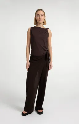 YAYA Broek met wijde pijpen en overslagdetail Bruin