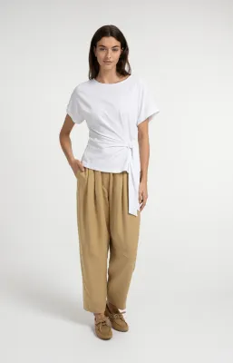 YAYA Geweven barrel-leg broek met elastische taille Beige