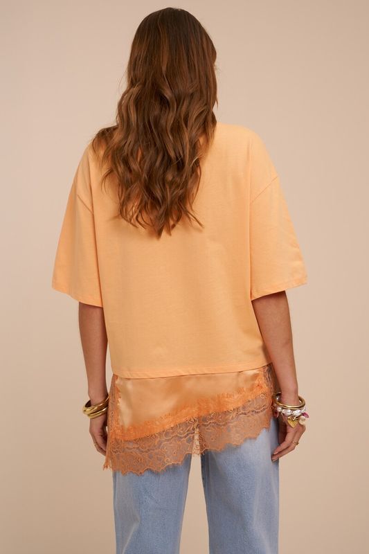 My Jewellery T-shirt with satin and lace Oranje