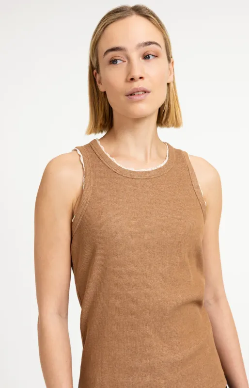 YAYA Singlet met kanten details Bruin