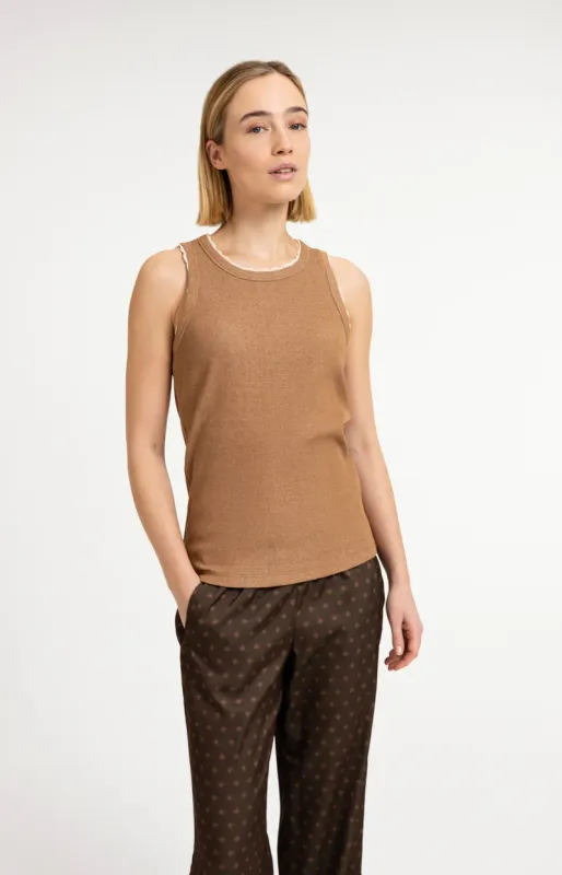 YAYA Singlet met kanten details Bruin