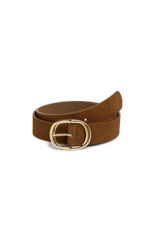YAYA suede riem met ovale gesp Bruin