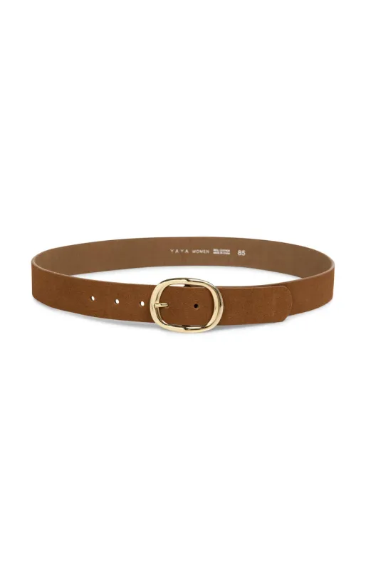 YAYA suede riem met ovale gesp Bruin