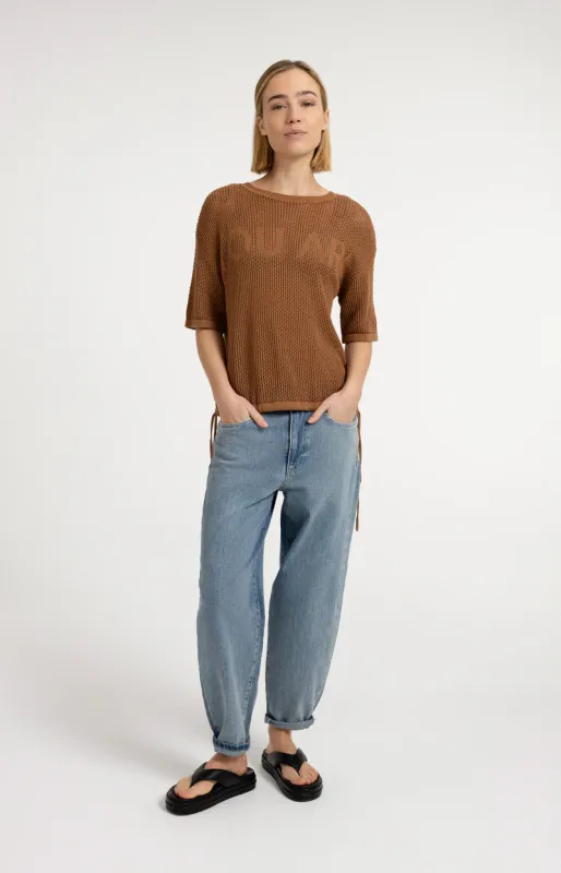 YAYA Opengebreide top met artwork