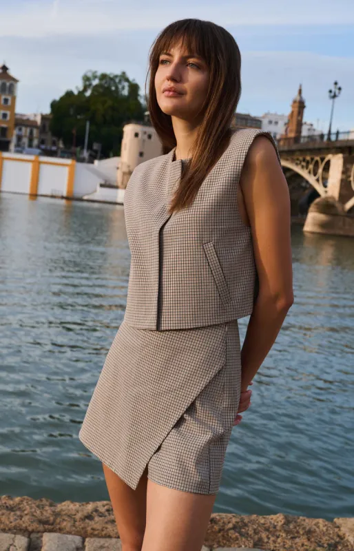 YAYA Geruit gilet Beige
