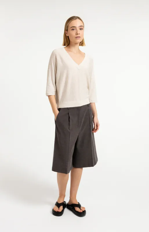 YAYA V-hals trui met naaddetails Beige